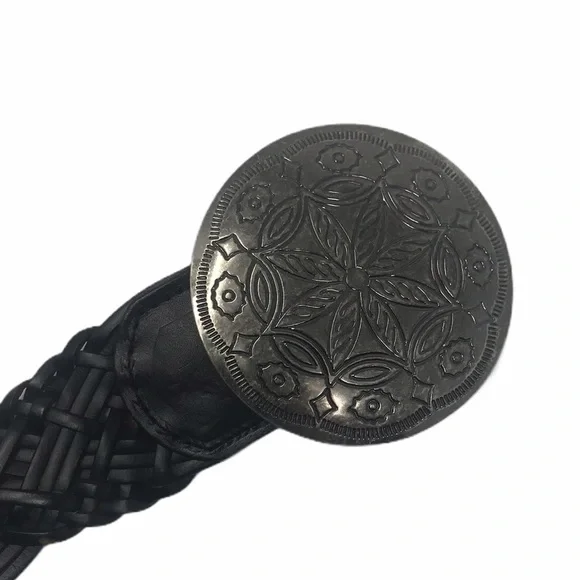 New York & Co Braided Brown Leather Belt Silver Medallion Buckle - Picture 8 of 14